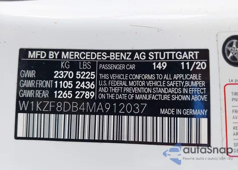2021 Mercedes-Benz E 350 из США, поврежденный, VIN W1KZF8DB4MA912037